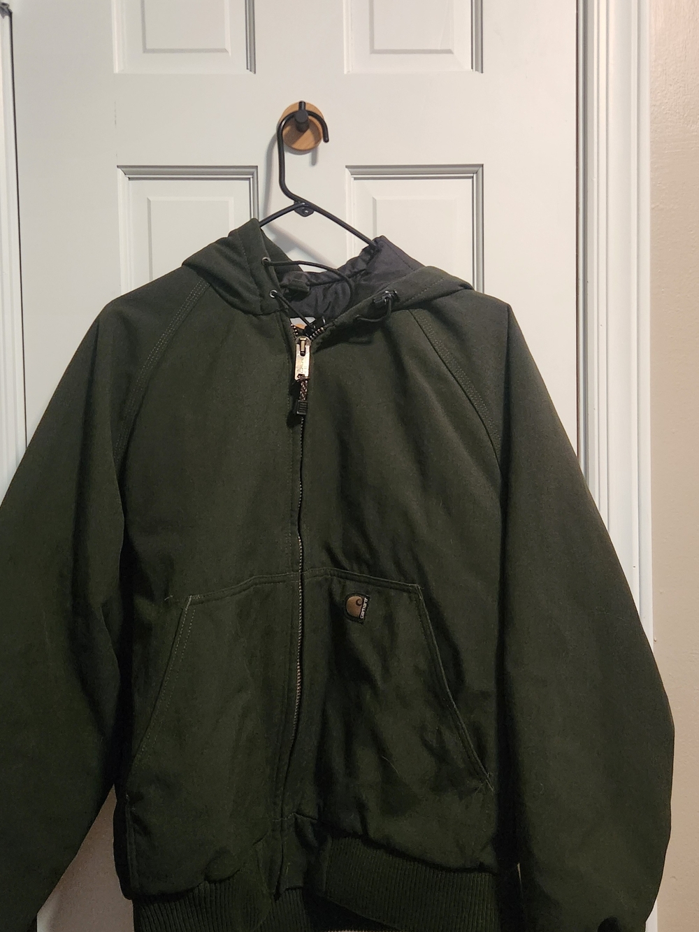 Carhartt Dark Olive Hooded Work Jacket - Men's Zip Front